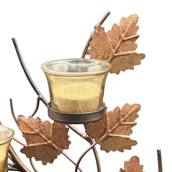 Fall Leaves 14" Metal Tea Light Candle Holder Dining Fireplace Candelabra Decor - Picture 3 of 11